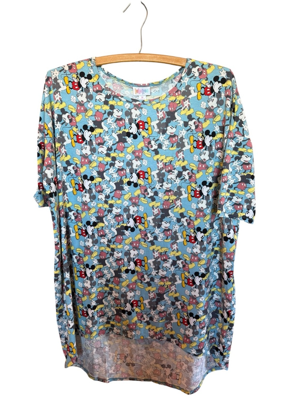 LuLaRoe Irma Light Blue Mickey Mouse Tee-Oversized to wear with Leggings